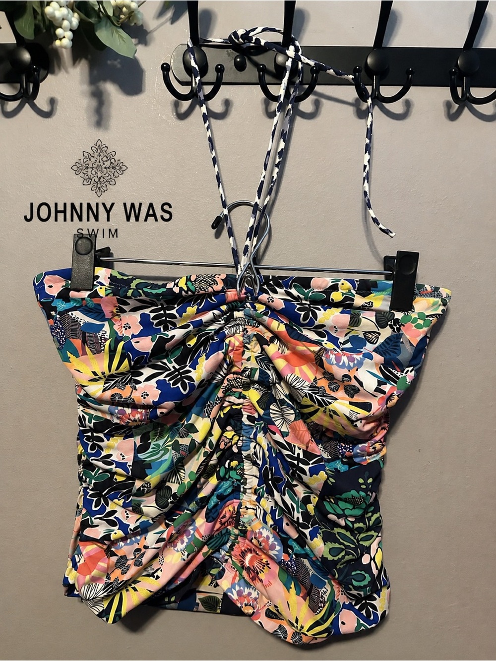 Johnny Was Swim Top Floral Ruched Multicolor